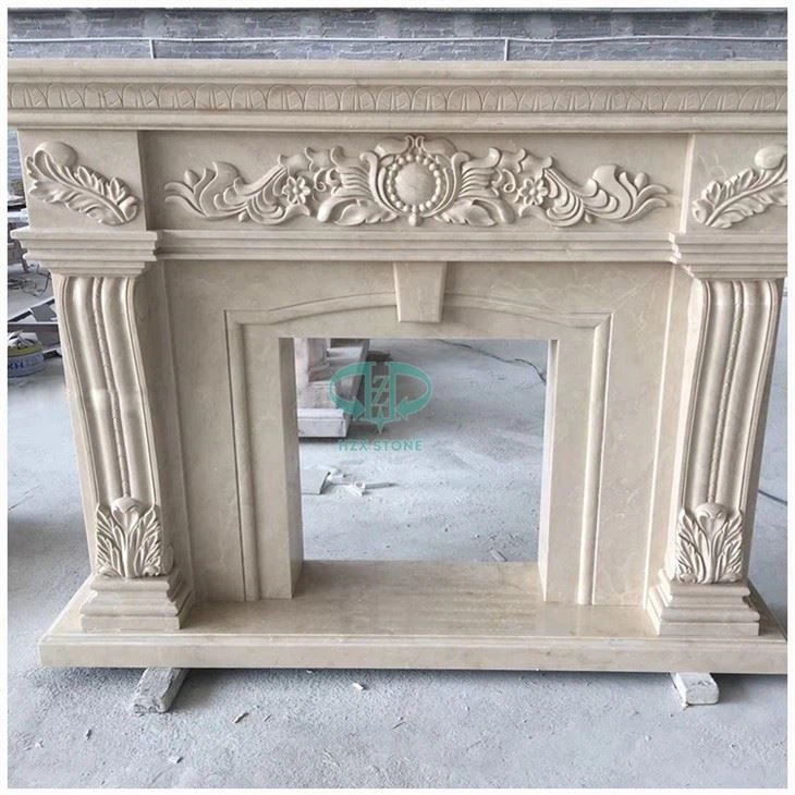 Beige Marble Fireplace Mantels