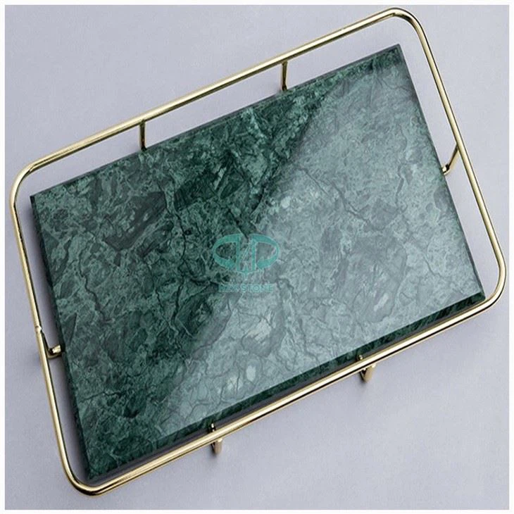 Green Marble Tray With Brass Handles